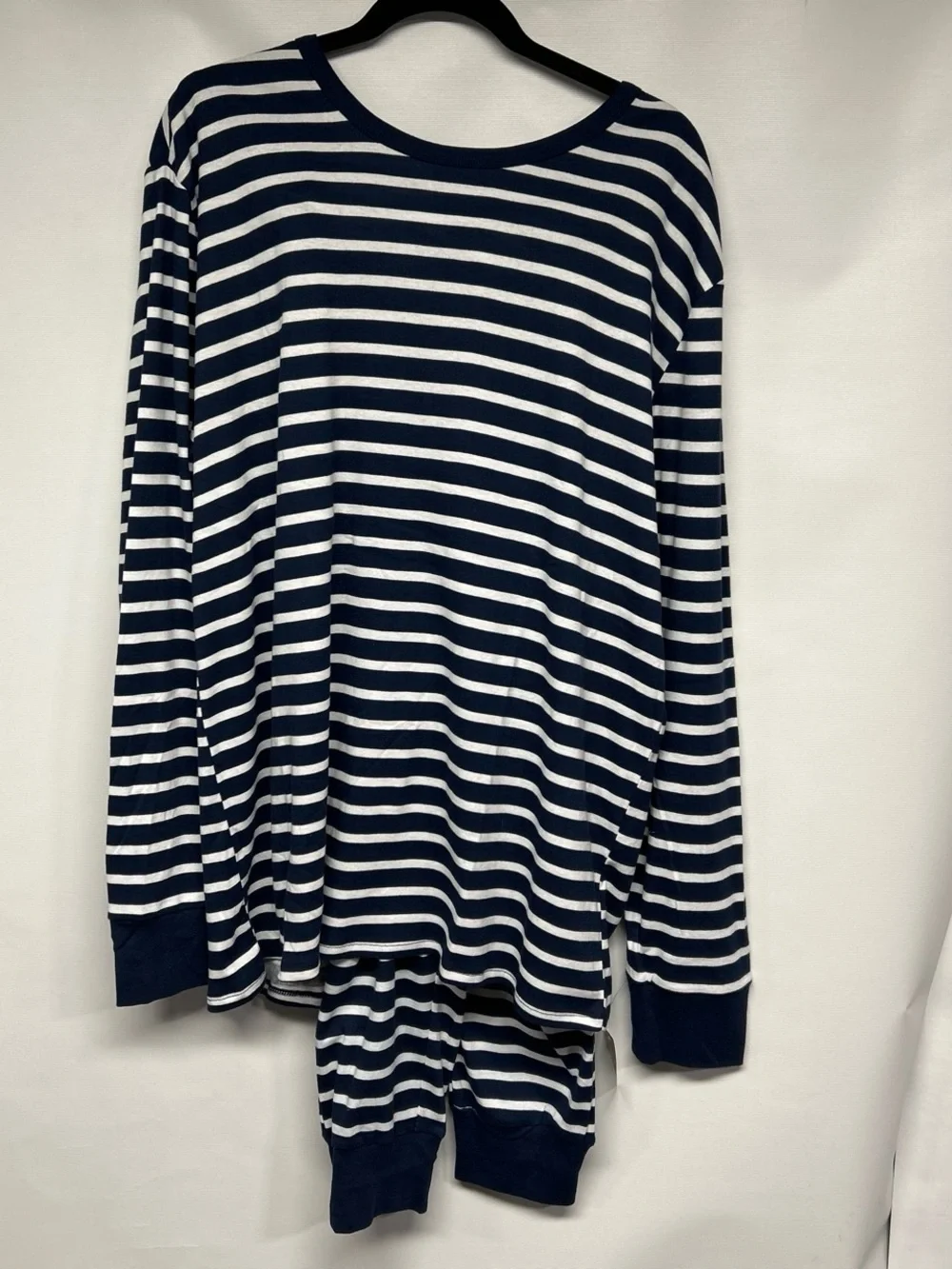 Men’s Navy and White Striped Long-Sleeve Pajama Set